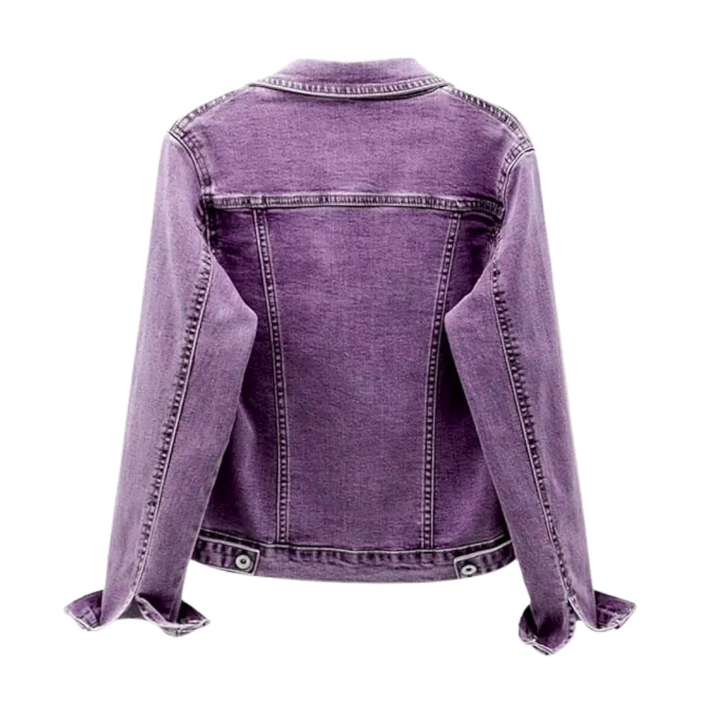 Women's Regular Fit Button-Up Washed Denim Jacket Autumn Winter Streetwear Sweet Style Long Sleeve Heavyweight Light Wash