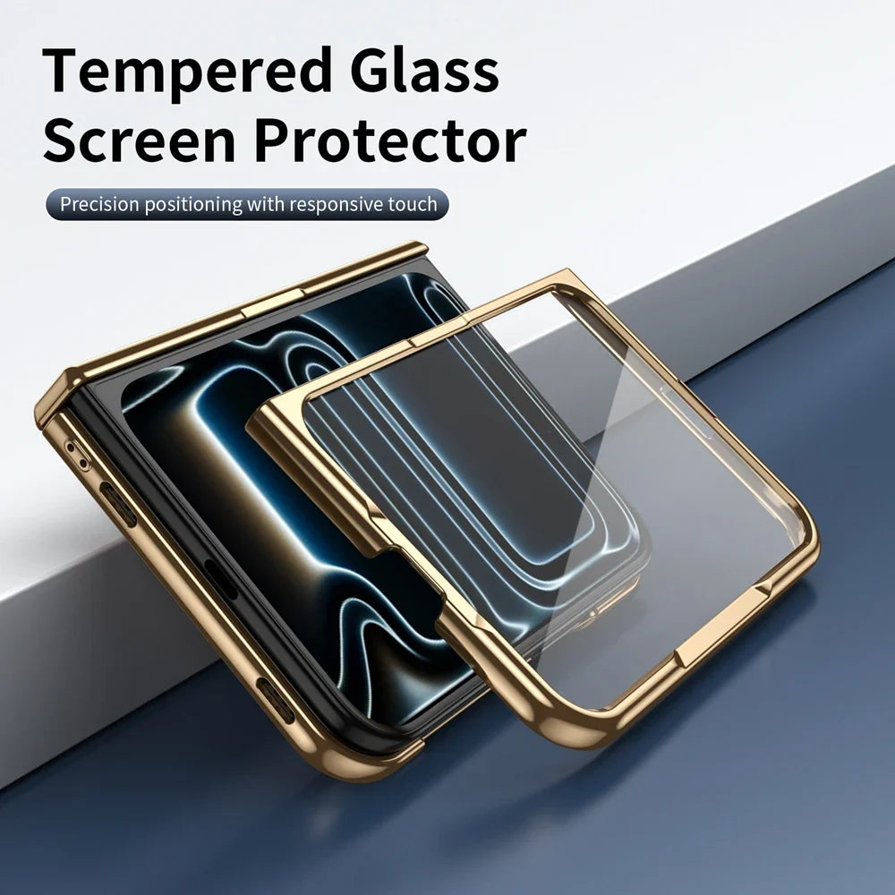 High Quality Plating PU Leather Texture Phone Case for IPhone Duo 5G 2026 with Tempered Glass Screen Protect Shockproof Cover