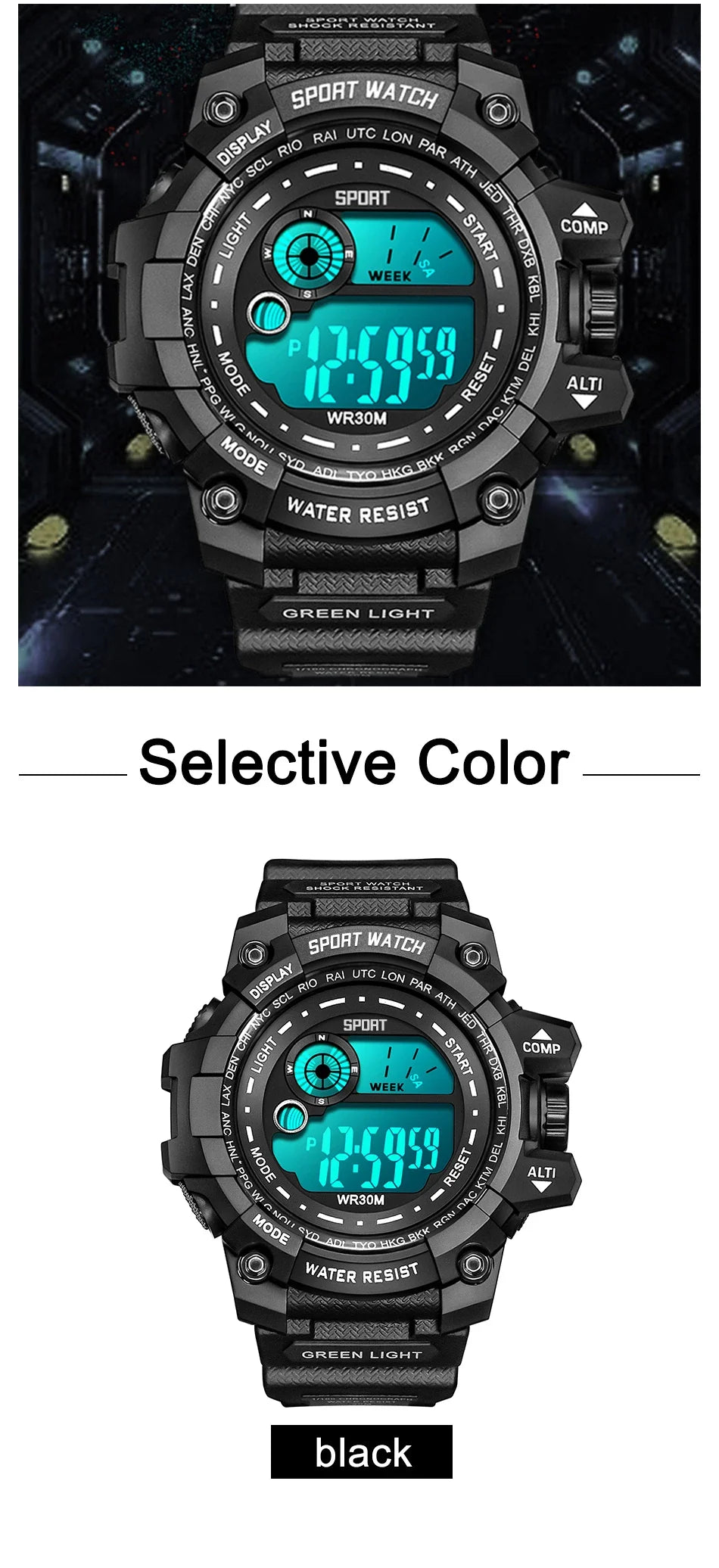 Men's LED Digital Watch, Luminous Waterproof Sport Military Watch