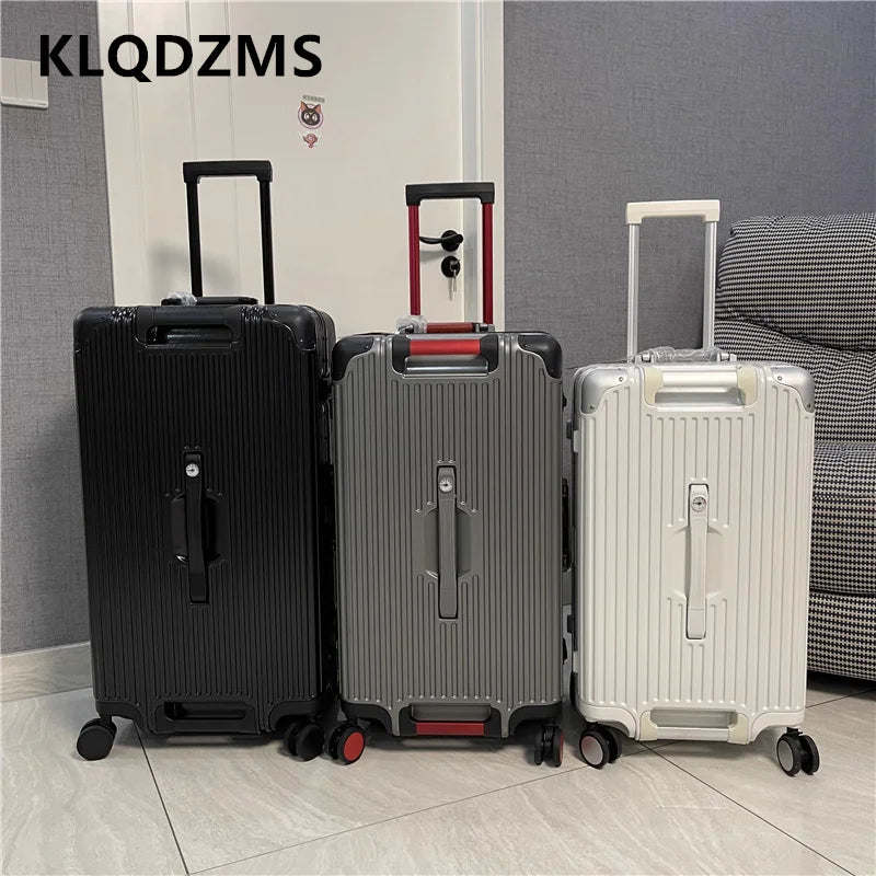 KLQDZMS Aluminum Frame Suitcase Large Capacity Trolley Case 26"28"30"32 Inch Cart Type Travel Bag Universal Wheel Luggage