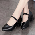 2025 New Women's Medium Heel Pumps - Soft Leather Non-Slip with Adjustable Buckle, Comfortable for Daily & Casual Wear