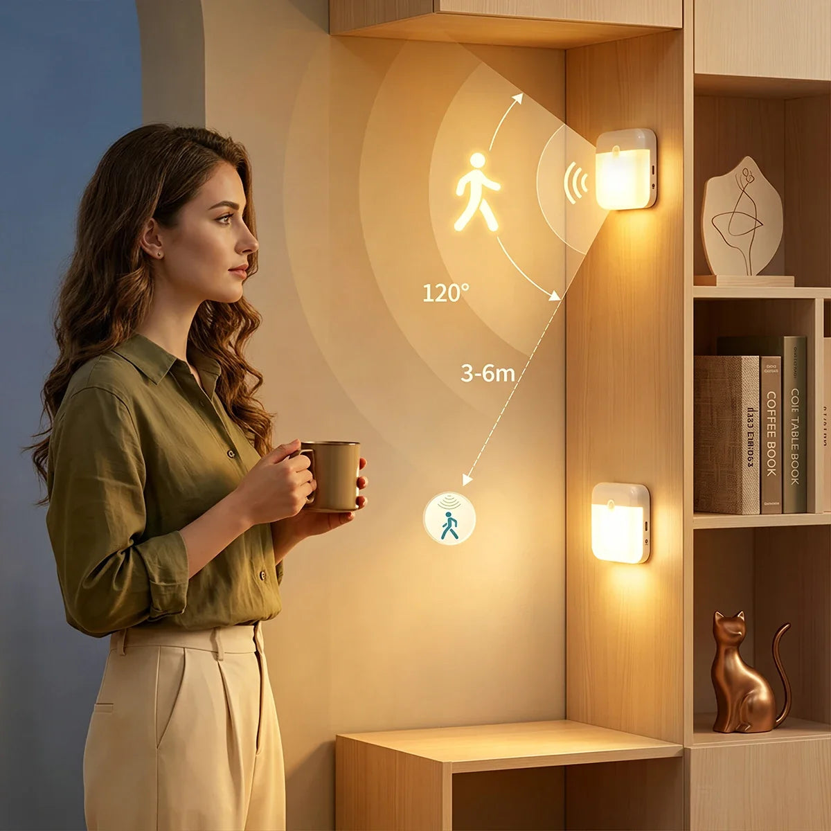 Motion Sensor Light USB Type-C Charging Night Lamp Dimmable White/Warm Light for Bedroom Kitchen Stair Hallway Cupboard Lighting