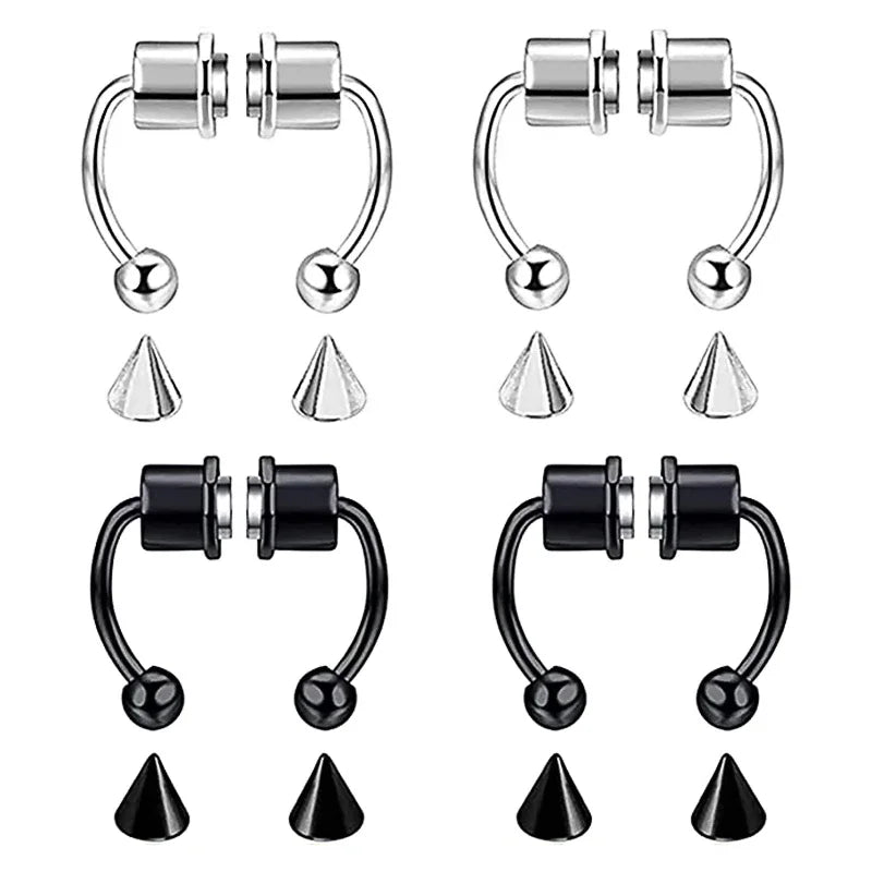 1/4Pcs Women Fake Piercing Nose Ring Hoop Septum Piercing Nose Clip Rock HipHoop Stainless Steel Magnet Fashion Body Jewelry