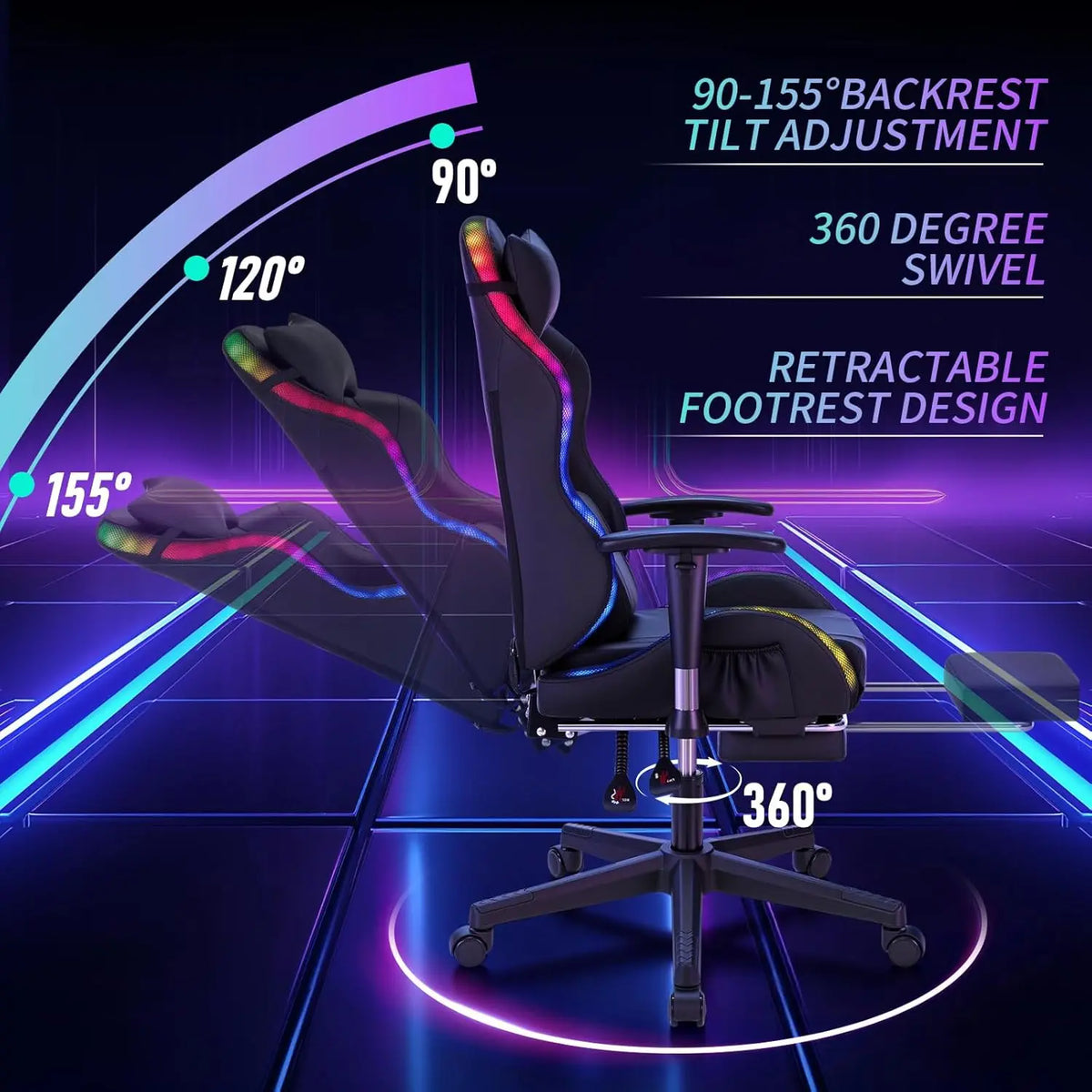 #led Gaming Chair for Kids Reclining Gaming Chairs for Teens 8-15