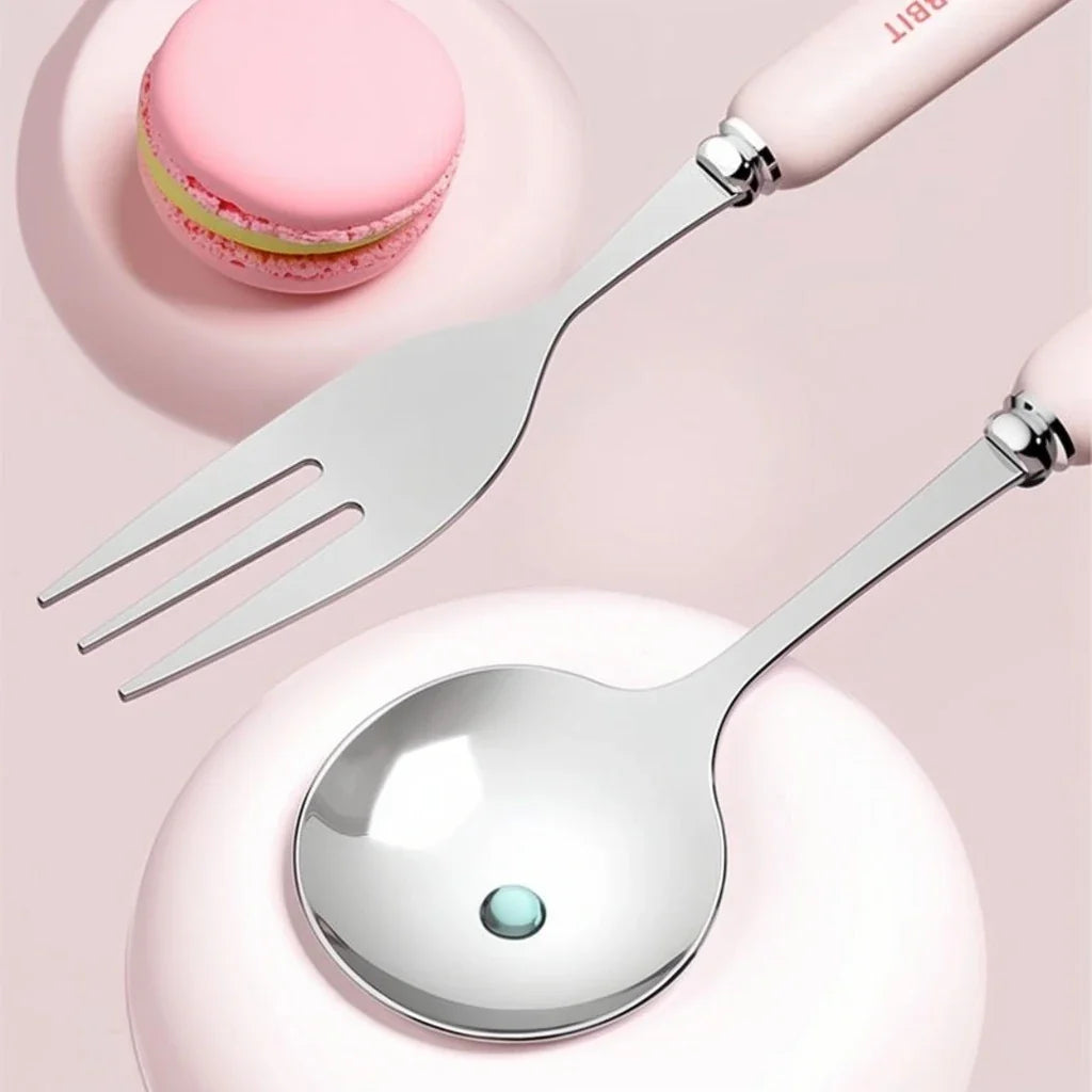 WORTHBUY 3/4PCS Cute Portable Dinnerware Set Reusable 304 Stainless Steel Fork Spoon Chopsticks With Box Cutlery For Kid Student