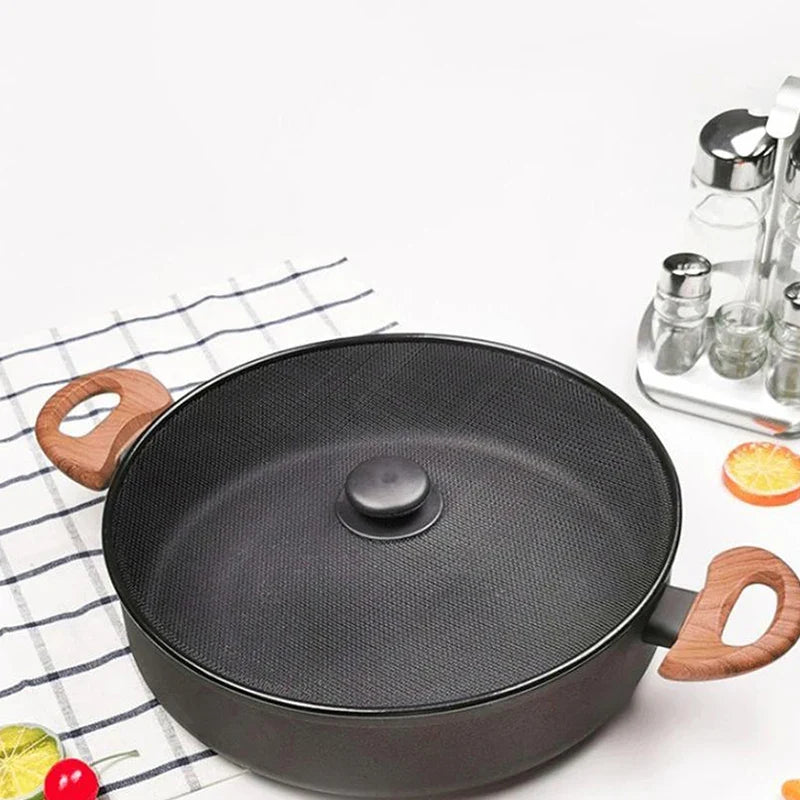Anti Splash Cover Kitchen Tool Black Splash Screen Anti Oil Pan Oil Splash Cover Fine Hole Button Handle Explosion-proof Cover