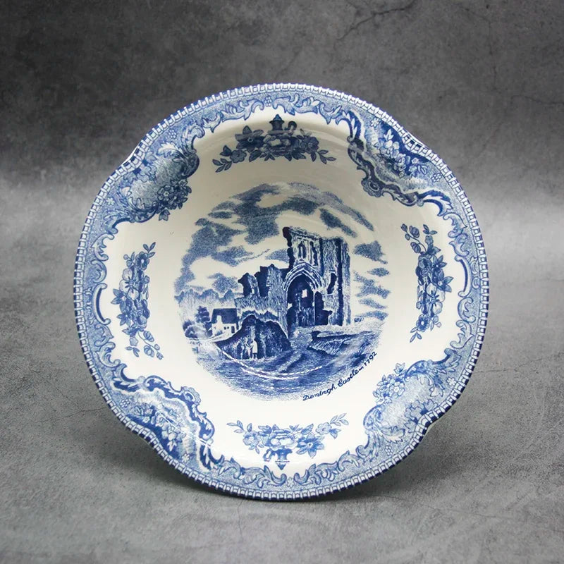 The Blue Britain Castles  Dinner Set European Style Dinner Ware Ceramic Breakfast Plate Beef Dishes Dessert Dish Soup Bowl