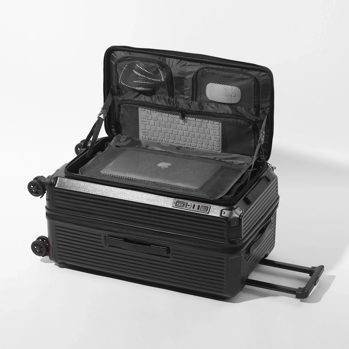 Multi-Functional PC Luggage Expandable Suitcase TSA Lock USB Type-C Port Shockproof Brake Wheel Front Open Carry On Trolley Case