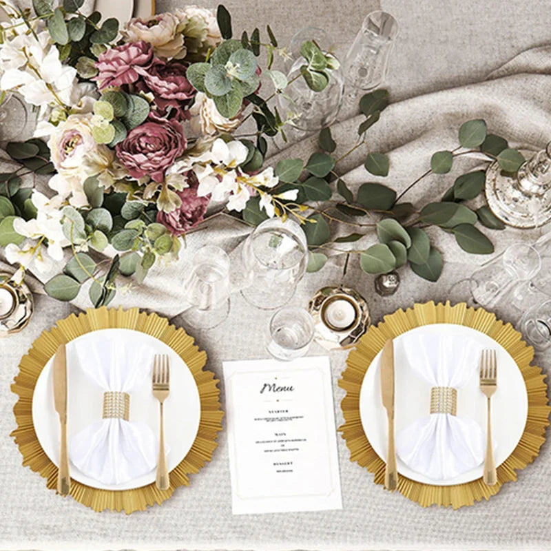 100/50/30/20/10 Pack Gold Charger Plates Luxury Set for Wedding Table Dinner Birthday Party Reception Banquet Holiday Home Decor
