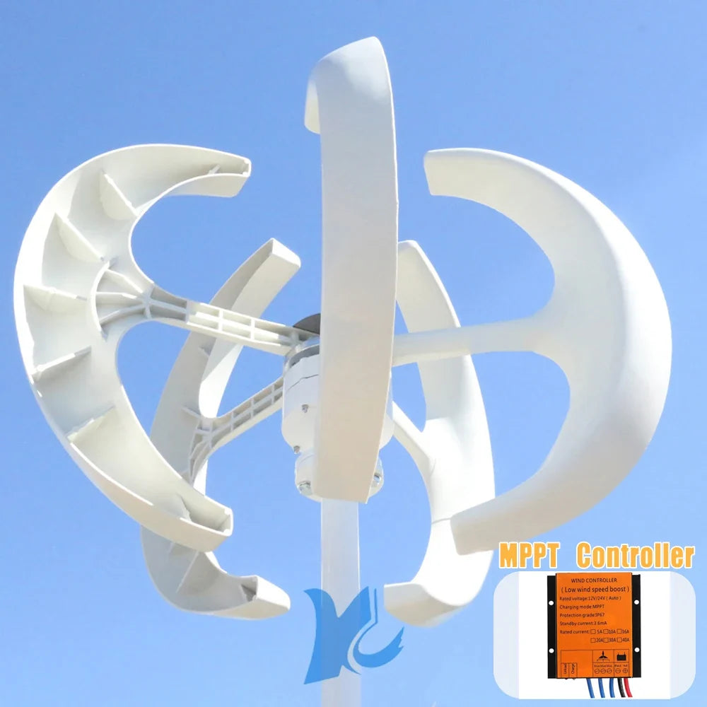 Home 10KW Vertical Wind Power Turbine 3KW 5KW 8KW 12V 24V 48V Lantern Shape Low Noise Roof Windmill With Hybrid MPPT Controller