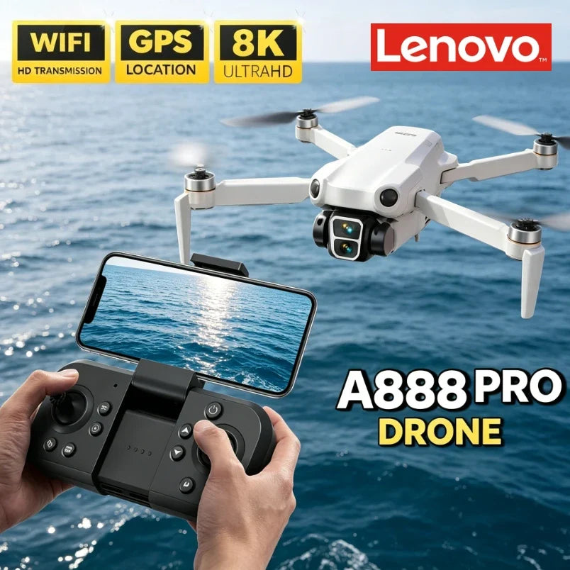 Lenovo A888 Foldable Quadcopter 8K HD 5G WiFi FPV Screen RC Drone Brushless Motor Obstacle Avoidance Professional Aerial Drone