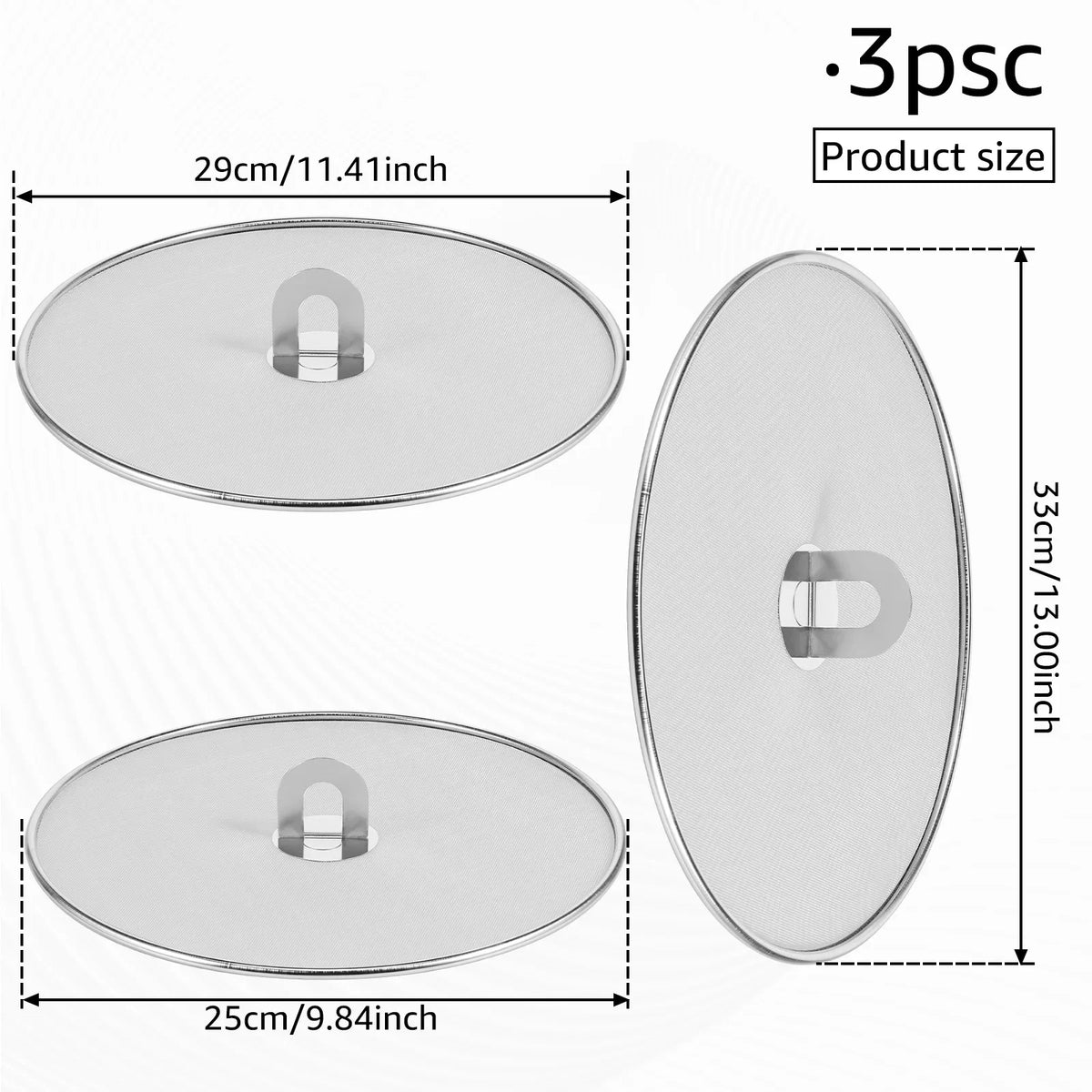 3pcs Splatter Guard Stainless Steel Grease Splatter Screen Oil Cap Pan Mesh for Kitchen Cooking Frying Guard Screen Splash Cover