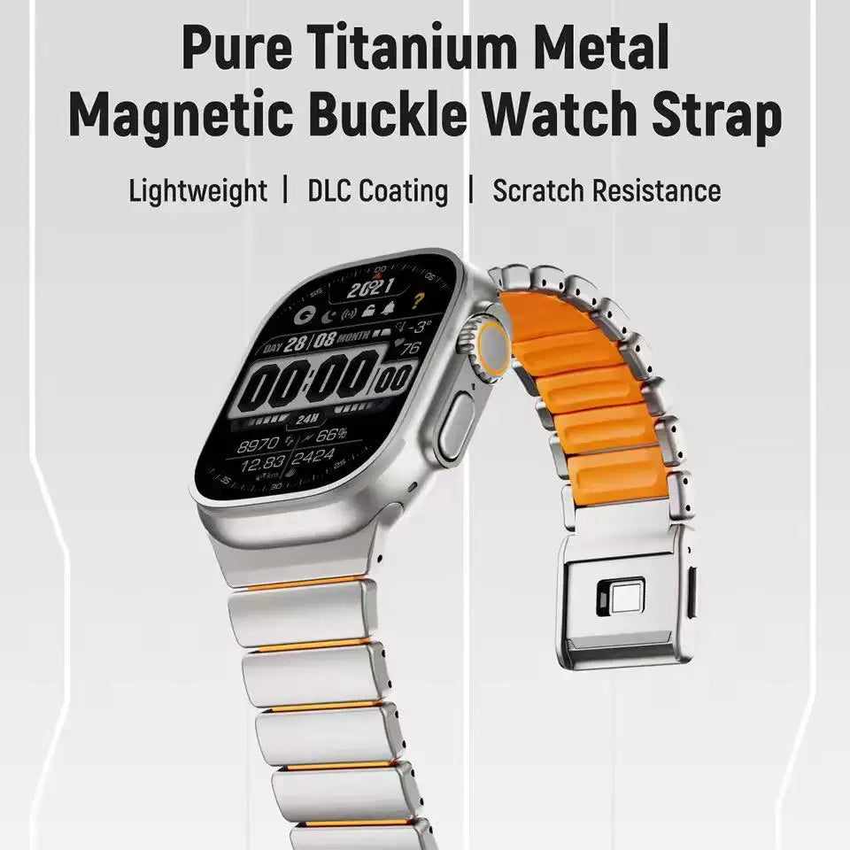 Titanium Fluoroelastomer Rubber Strap for Apple Watch Ultra 3 2 1 49mm 10 11 46mm Magnetic Band for Iwatch 9 8 7 45mm 6 SE 3 44m