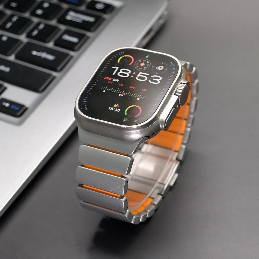 Titanium Fluororubber Strap for Apple Watch Ultra 4 3 2 49mm Series 12 11 10 46mm Magnetic Band for Iwatch 9 8 7 45mm 6 SE3 44mm