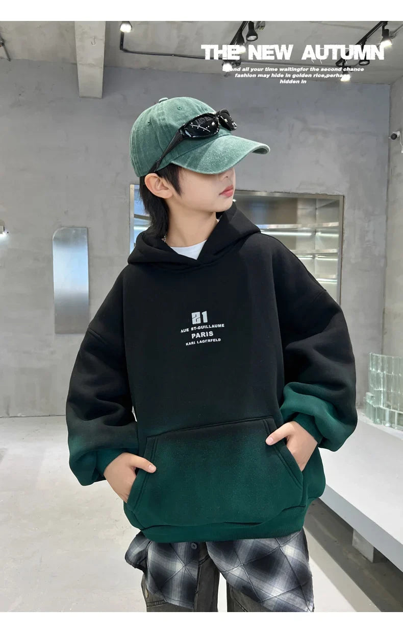 Kids Winter Hoodie, Warm Gradient Sweatshirt for Boys and Girls