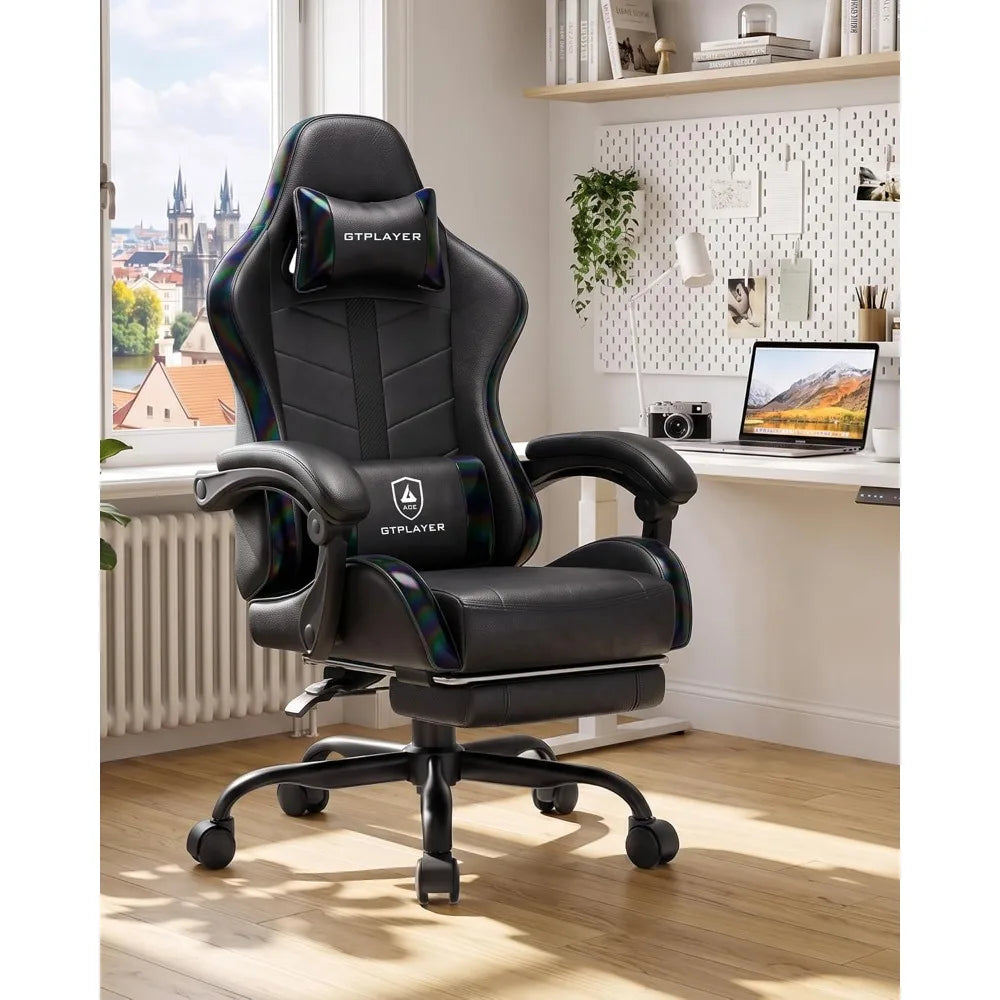 Gaming Chair for Adults, Computer Chair with Footrest, Black