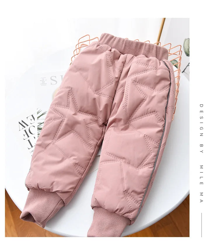 Kids Winter Thermal Pants, Cotton Padded Warm Trousers for Snow Play