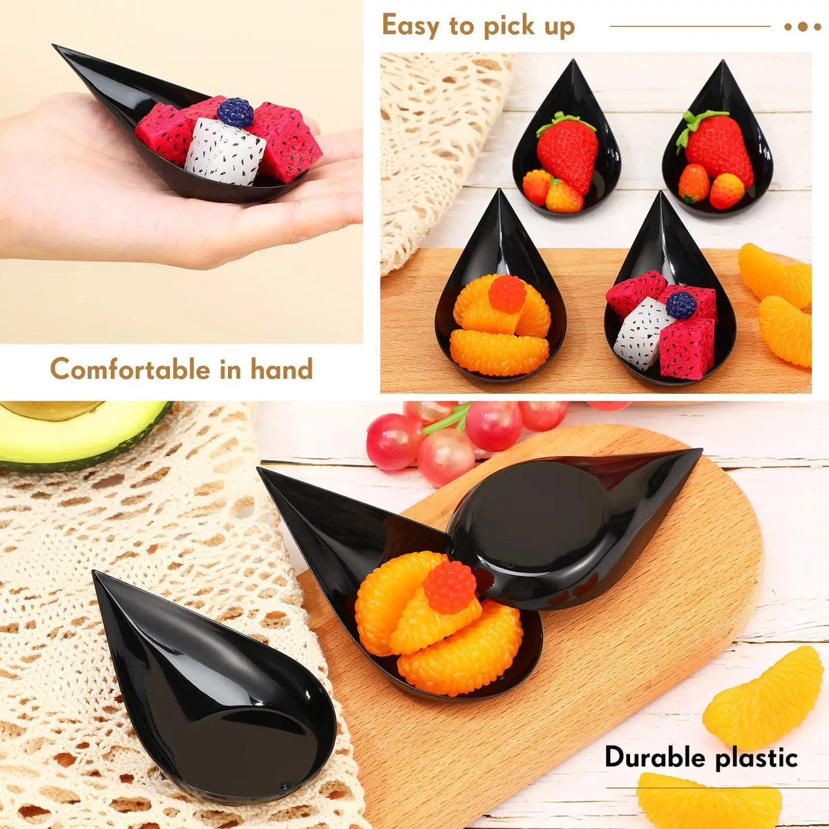50pcs/set Mini Teardrop Appetizer Plates, Disposable Serving Plates, Small Catering Dessert Tasting Cups, Drop Proof Spoon Set,