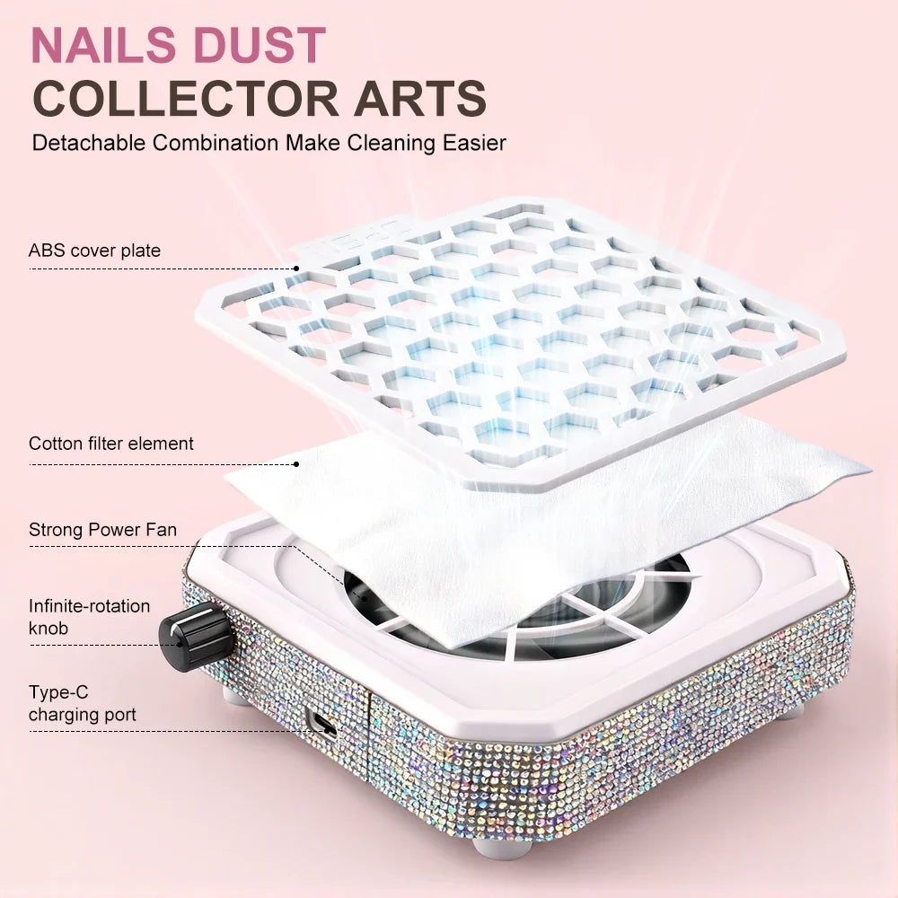 Nail Dust Collector, Powerful Vacuum Cleaning Equipment with Reusable Filter Cartridge, Ideal for Nail Salons