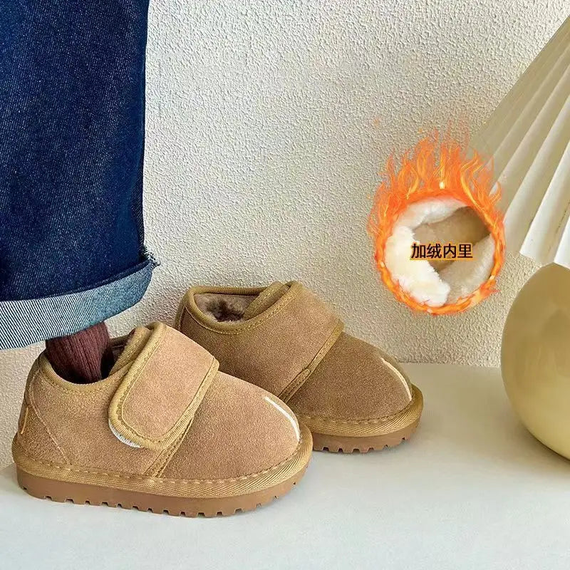 Kids Winter Snow Boots, Warm Plush Faux Suede, Anti-Slip