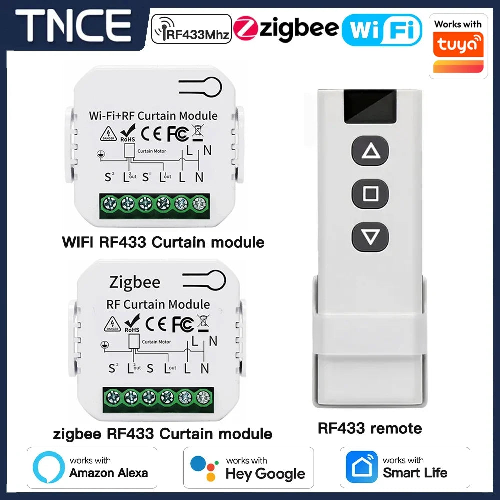 TNCE Tuya Curtain Switch module wifi zigbee rf433mhz, Roller Blinds Shutter Motor breaker, Smart Control Voice Alexa Google Home