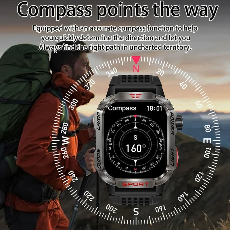 New Military GPS Smart Watch Men Flashlight Compass Waterproof 600mAh Battery Outdoor Sport Tracker Bluetooth Call Smartwatch