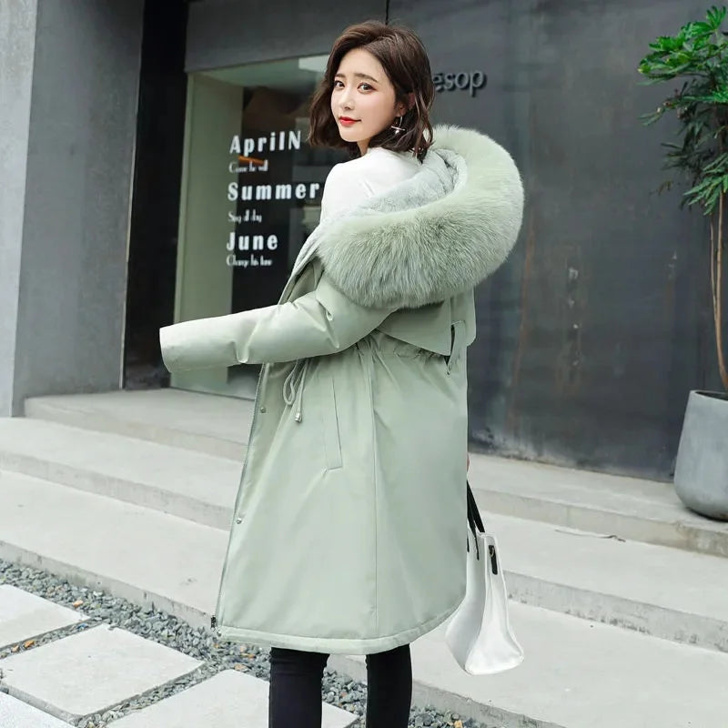 Women's Winter Parka, Hooded Fur Collar Thick Warm Long Coat