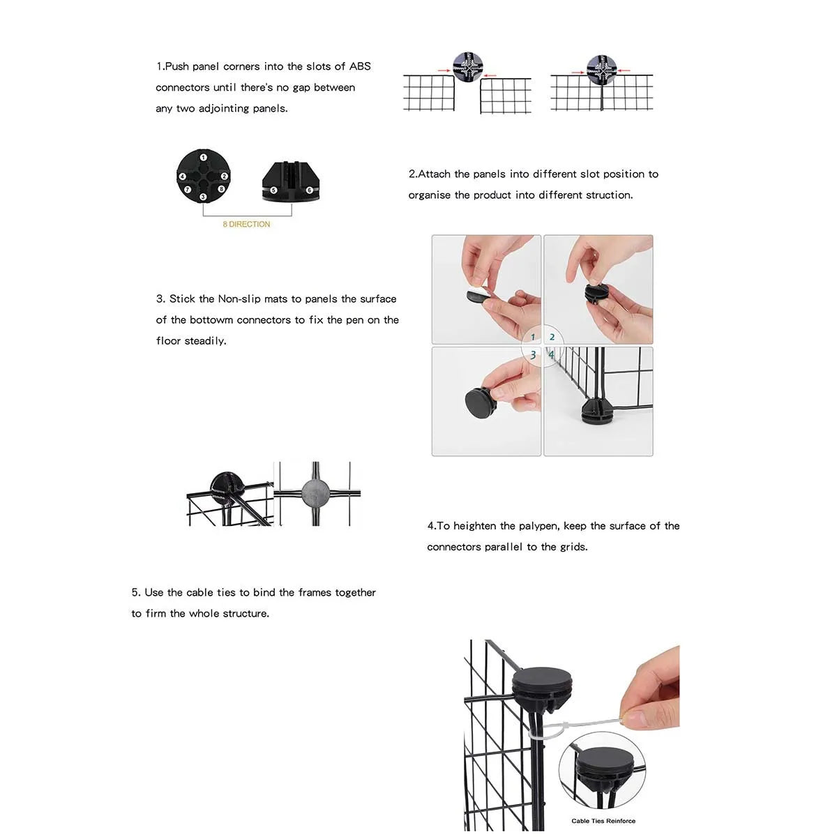 DIY Pet Fence Panels Simple Wire Mesh Panels for Rabbit Cat and Dog Cages Stackable Assembleable Fences Multi Functional Cages