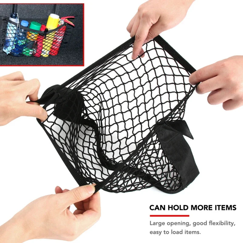 1Pc Car Back Rear Mesh Trunk Seat Elastic String Net  Universal Storage Bag Pocket Cage Auto Organizer Seat Back Bag