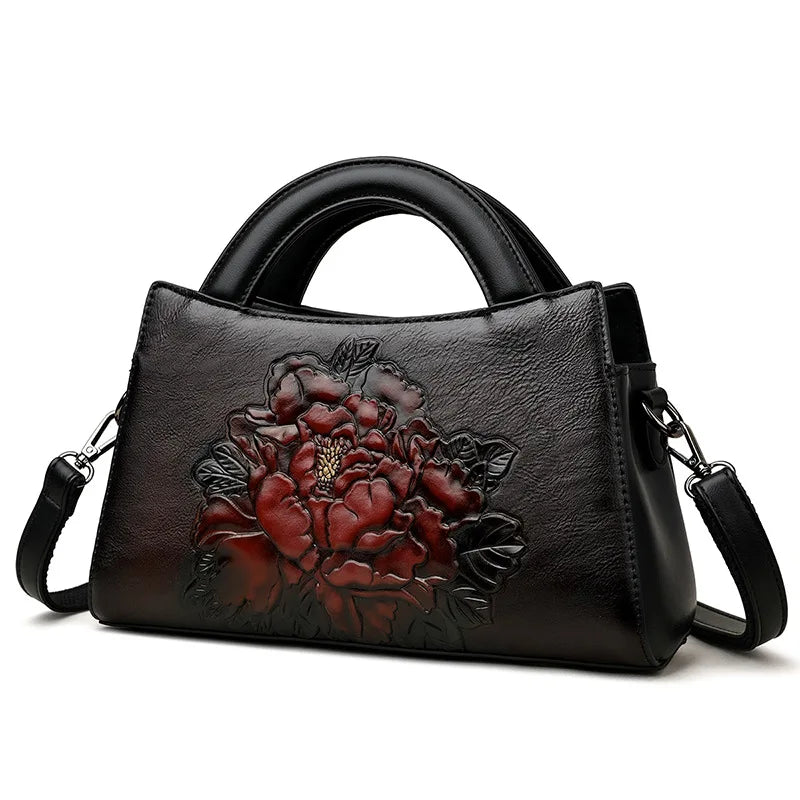 Peony Print Handbag Single Shoulder Bag Women's Retro Style National Trend Crossbody Bag Medium Hardness Daily Use Zipper Clo...