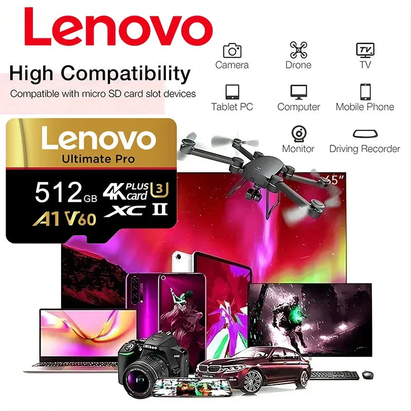 Universal Lenovo 512GB Memory Card SD Cards TF Cards Micro TF SD 256GB 128GB Backup Ready 64GB for Smartphone/PC/Gaming