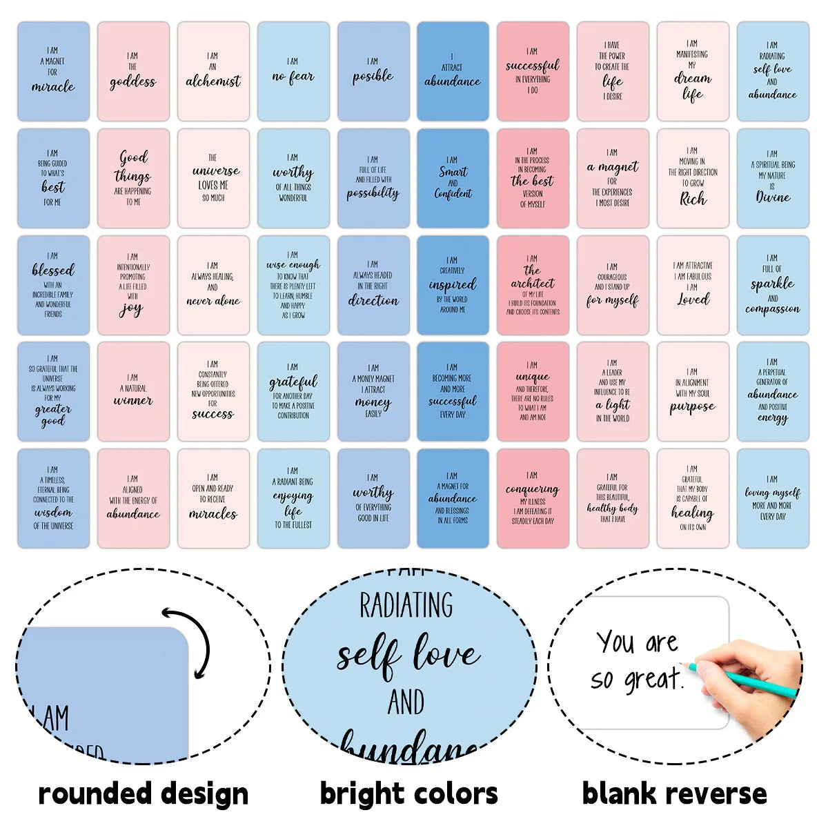 50pcs Women Affirmation Cards, Daily Positive Quotes, Self-Encouragement Motivational Cards for Mental Wellness, Gifts Idea