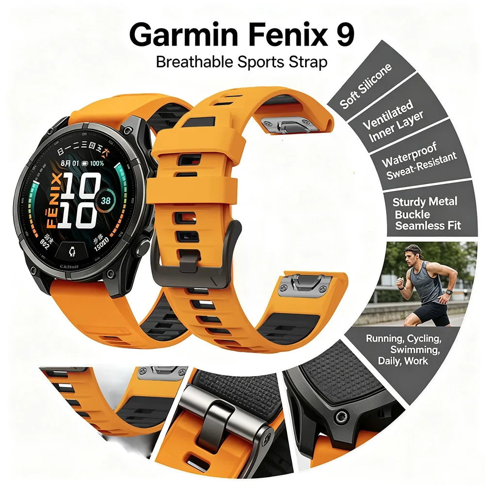 26/22/20mm QuickFit Silicone Watch Band for Garmin Fenix 9 8 Durable Breathable Sport Replacement Strap for Garmin Fenix 9 8 Pro