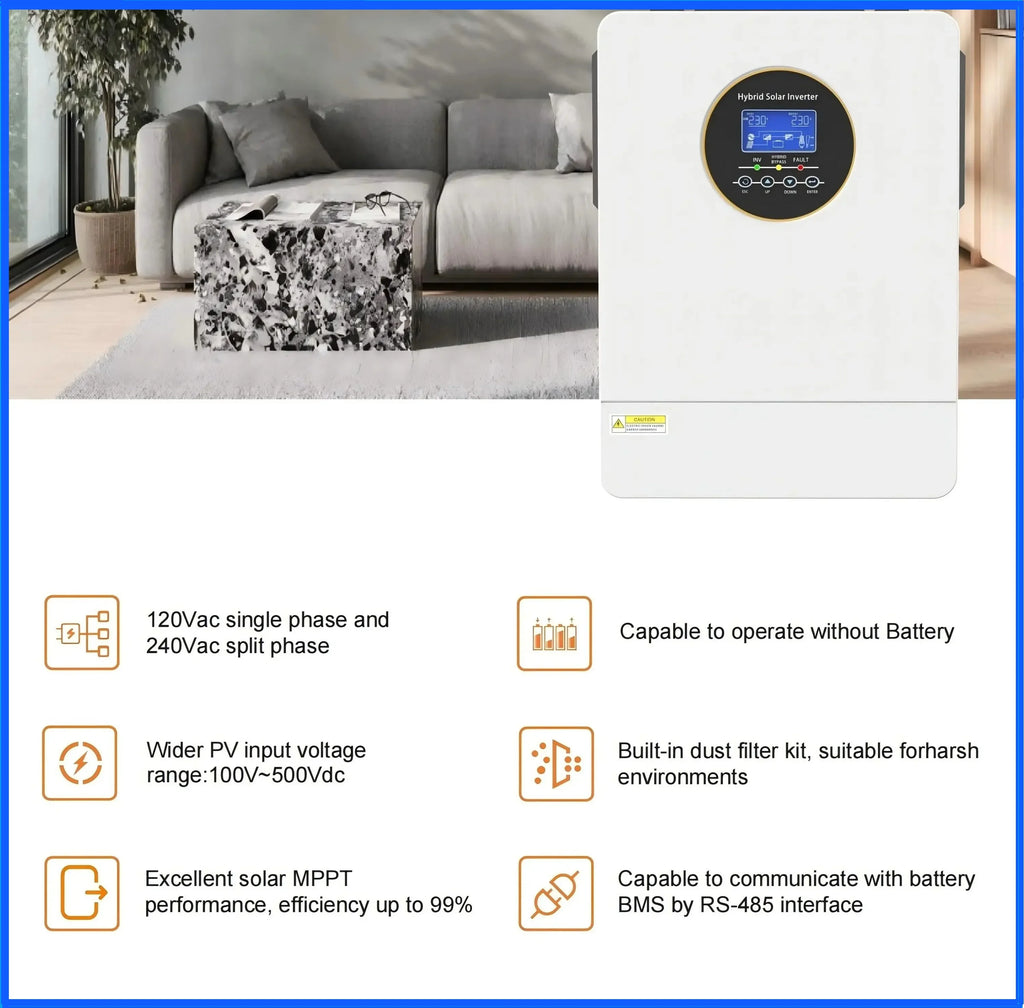 ECGSOLAX Us 6.5KW Hybrid Solar Inverter Pure Sine Wave 48V 120V 240VOff Grid Inverter 100A MPPT Solar Split Phase Inverter