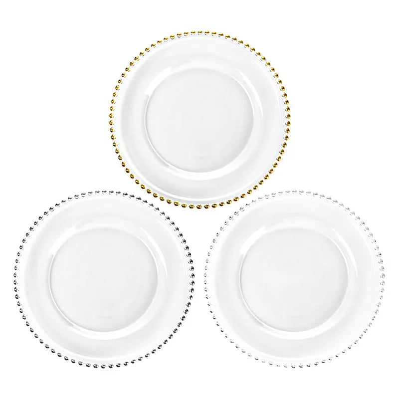 Nordic Style Plastic Steak Plate Gold Rimmed Fruit Salad round Dish Western Dinner Party Dinnerware Plate Decorative