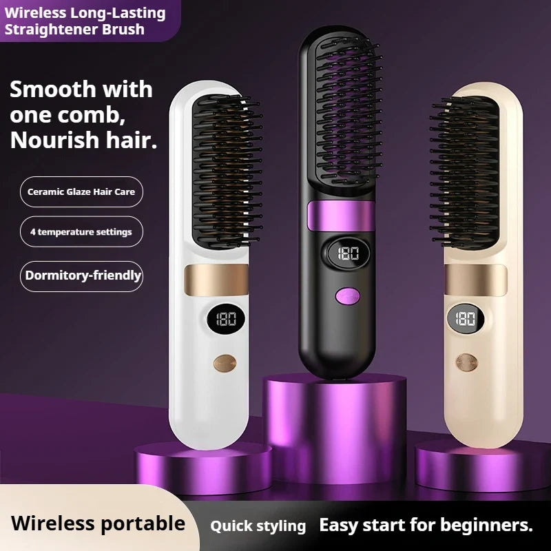 3-in-1 Hair Straightener Brush, Compact & Portable for Home and Travel, 4-Speed Fast Heating Styling Helper