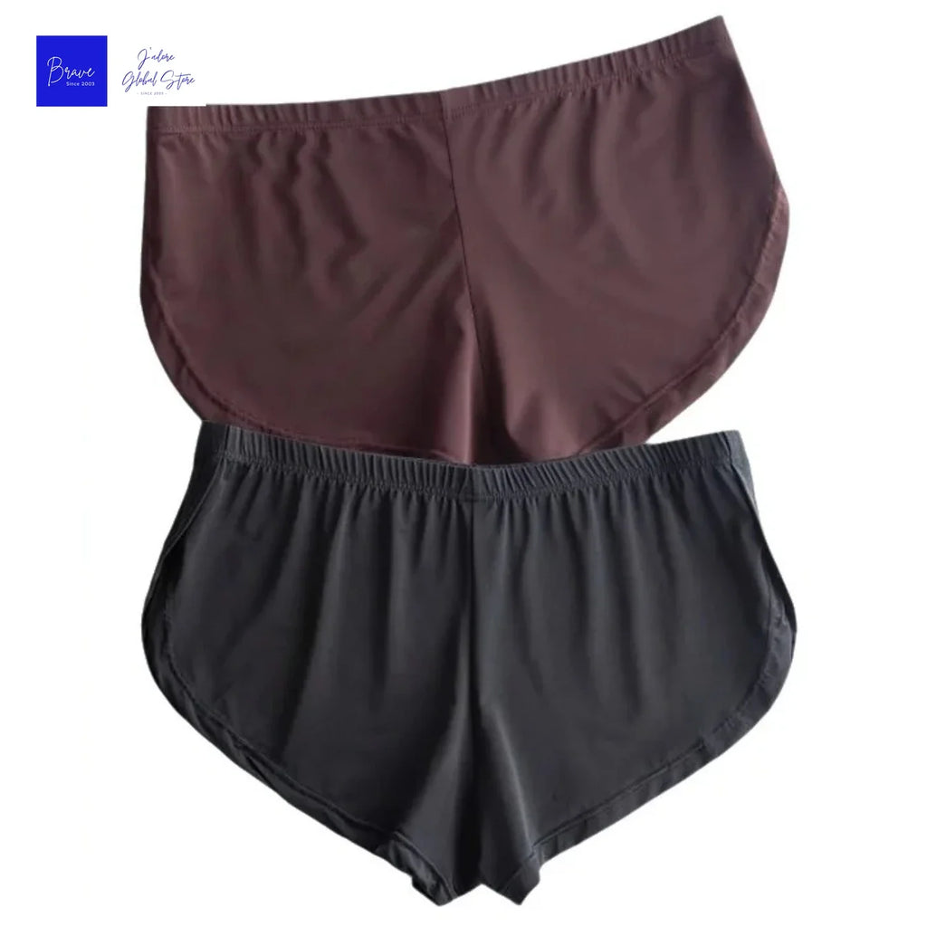 Sexy Men's Ice Silk Split Side Arrow Pants Quick-Dry Breathable Athletic Lounge Shorts Low-Rise Running Underwear Boxershorts