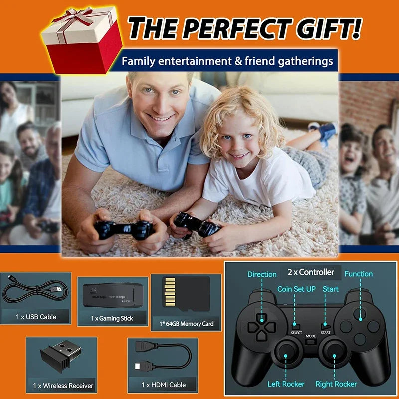 Retro Game Console with 20000 Games – Plug-and-Play TV Game Stick with 2 Wireless Controllers