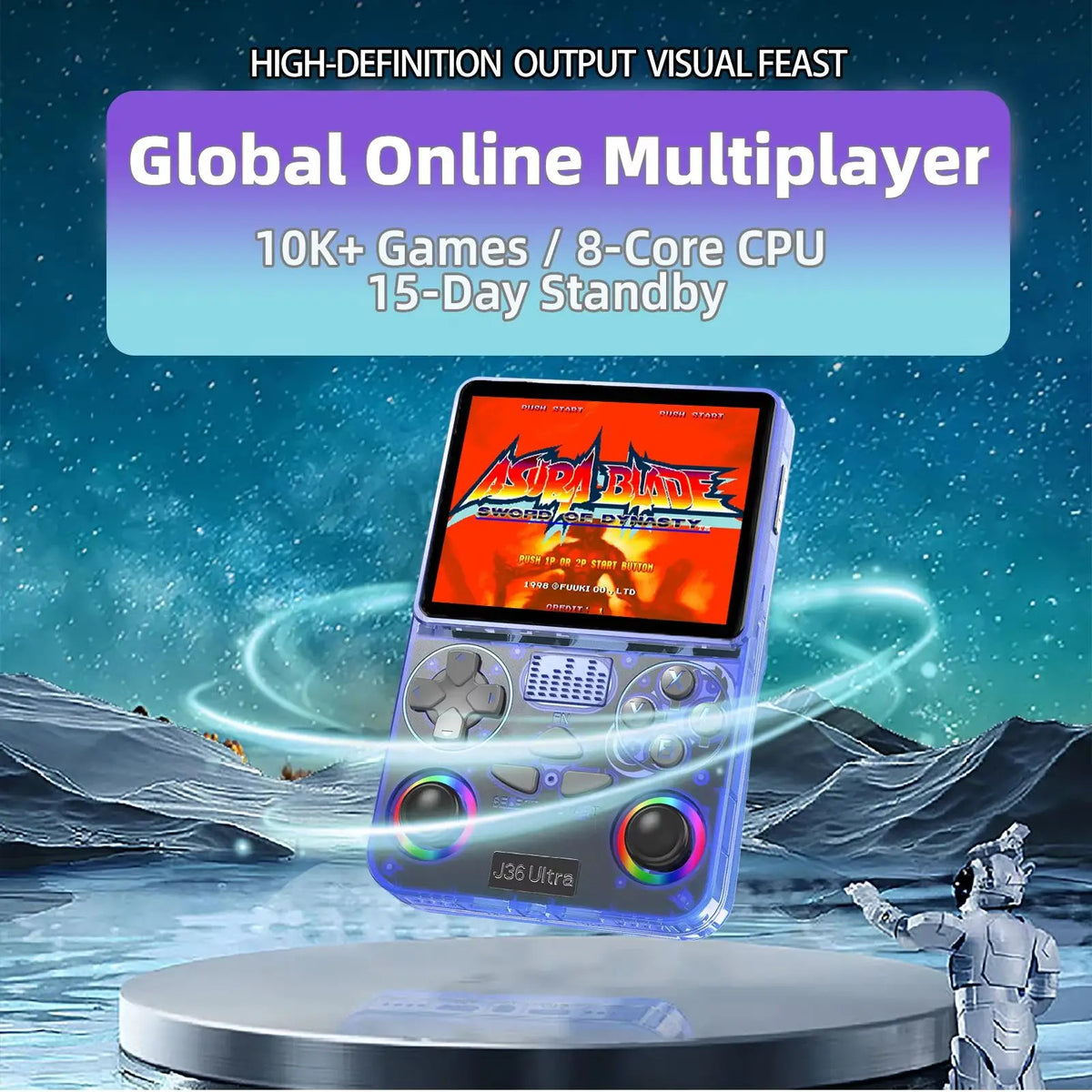 J36 Ultra YouTube Handheld Game Console 20000+ Games 20 Emulators 3000mAh RGB Joystick Multiplayer Multi-Language