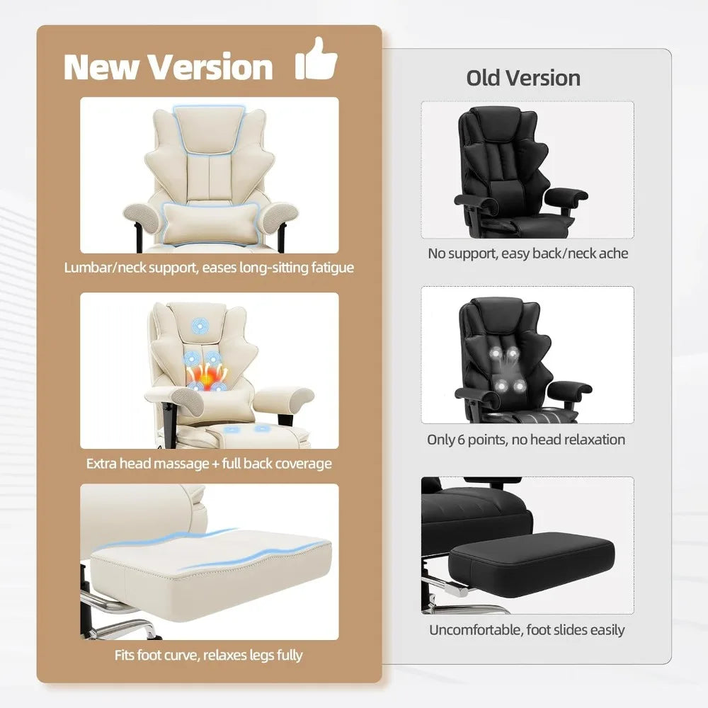 7-Point Massage Heated Executive Office Chair with Footrest, Beige