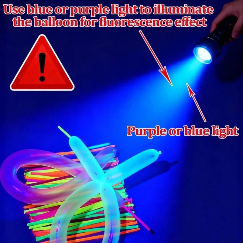 100pcs Neon Glow Long Balloons Backlight Reactive Fluorescent Colorful Long Latex Balloons DIY Twisting Birthday Wedding