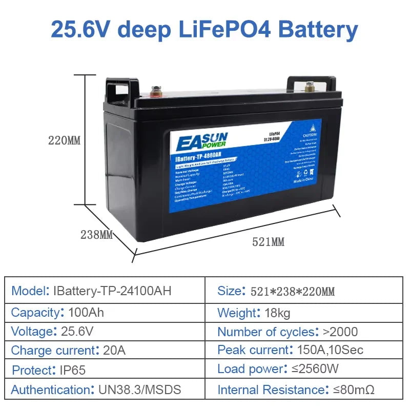 EASUN Power LiFePO4 Battery 100Ah 200Ah 12V 24V Lithium Iron Phosphate Battery Built-in BMS 6000+ Cyclic For Inverter Solar RV No Tax