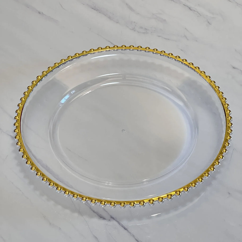 Nordic Style Plastic Steak Plate Gold Rimmed Fruit Salad round Dish Western Dinner Party Dinnerware Plate Decorative