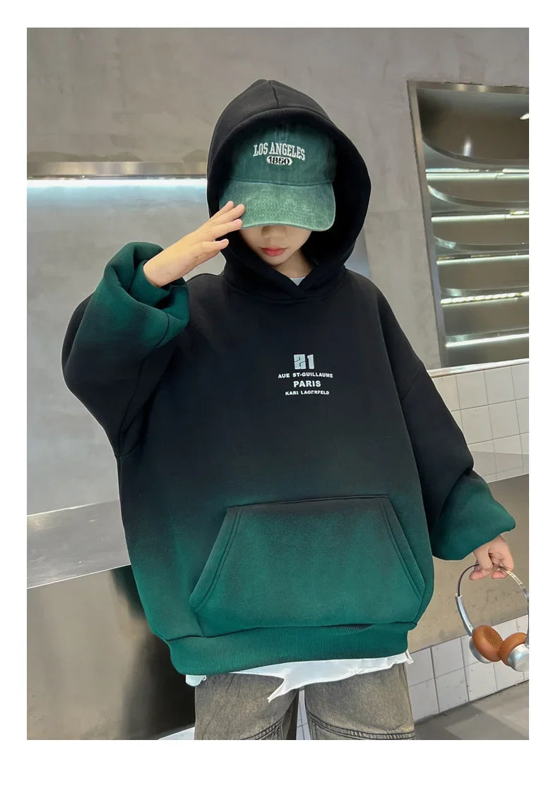 Kids Winter Hoodie, Warm Gradient Sweatshirt for Boys and Girls