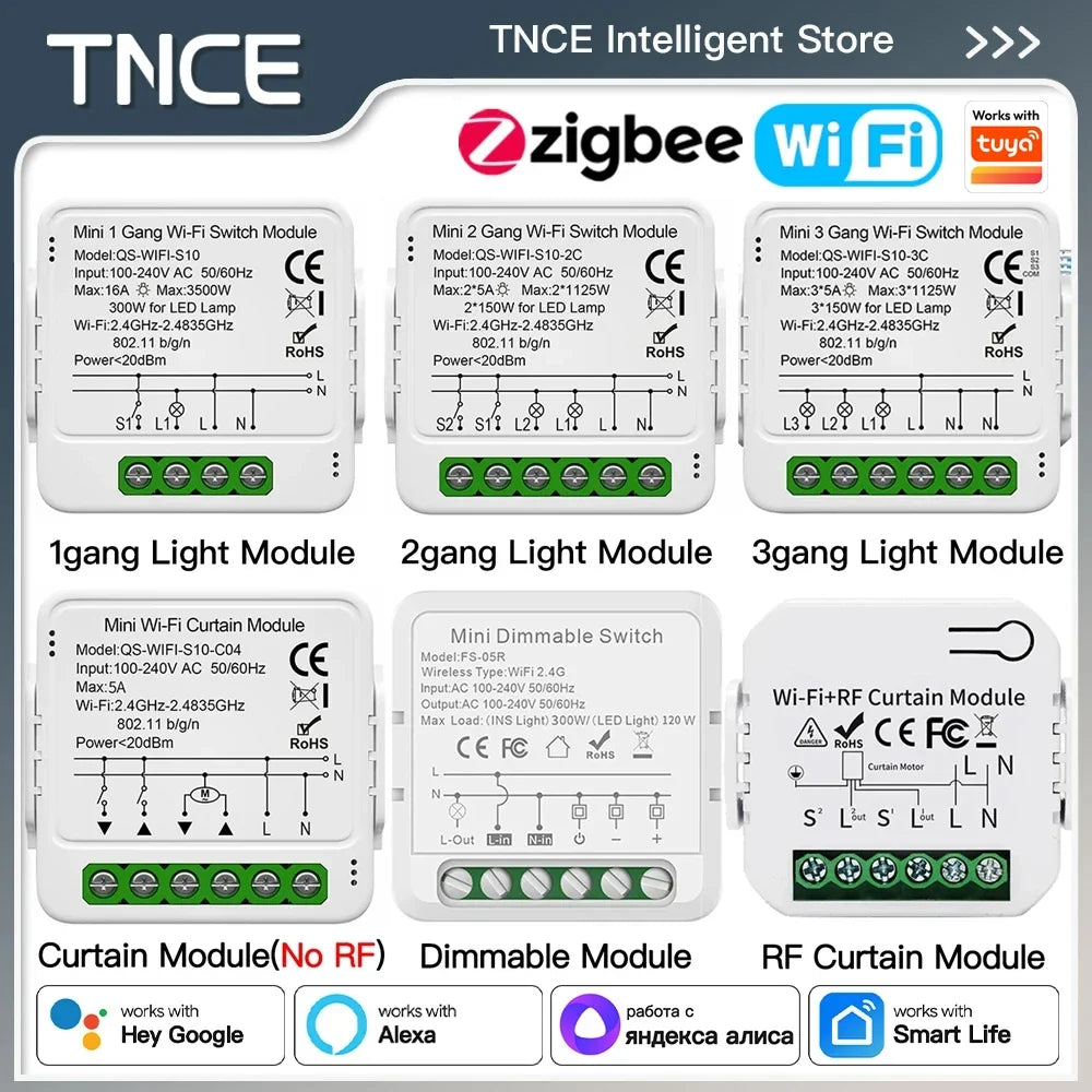 TNCE Tuya Switch Light Curtain Dimmer WIFI Zigbee, Smart DIY MINI Module, Roller Shutter motor Breaker, voice alexa google home