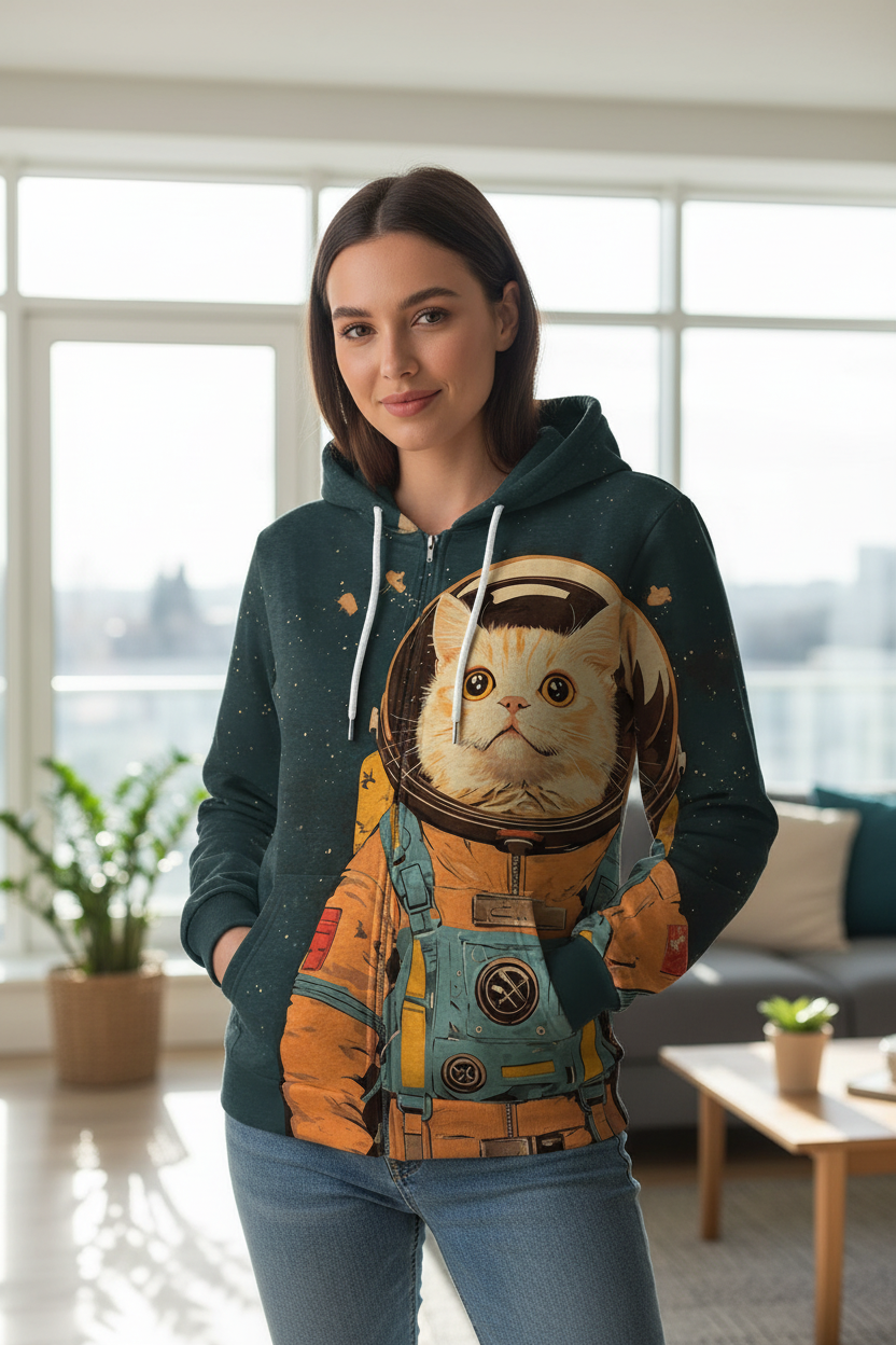 Cartoon Graffiti Cat 3d Print Zipper Hoodies Sweatshirts