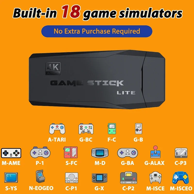 Retro Game Console with 20000 Games – Plug-and-Play TV Game Stick with 2 Wireless Controllers
