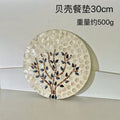 Decorative Plate Natural Shell Wood Plates Set Golden Beads Glass Steak Pasta Serving Tray Dinner Decoration Kitchen Tableware