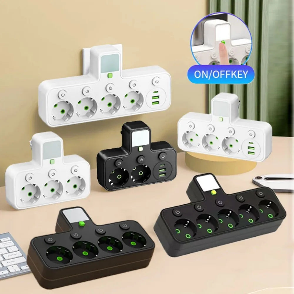 EU Plug Power Strip Outlets,4 Sockets with 2 USB Type-C port Wall Charger Two specifications for Home Offices Power Socket