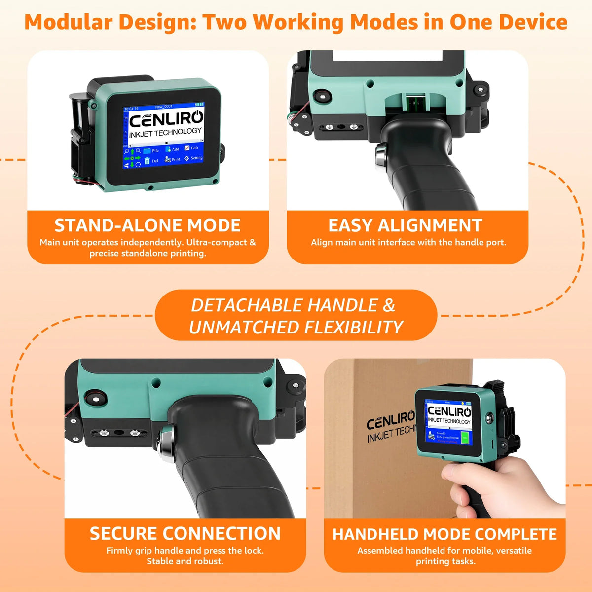 Cenliro CL05P Detachable Handheld Inkjet Printer 12.7mm Mini TIJ Printer for QR Barcode Batch Date Number Expiry Logo